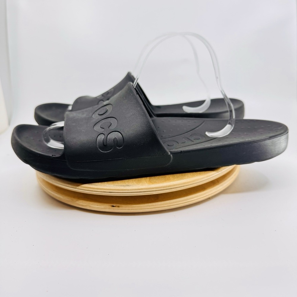 Crocs Slide Sandals Shoes Mens 13 Black Comfort Slip On Casual water summer